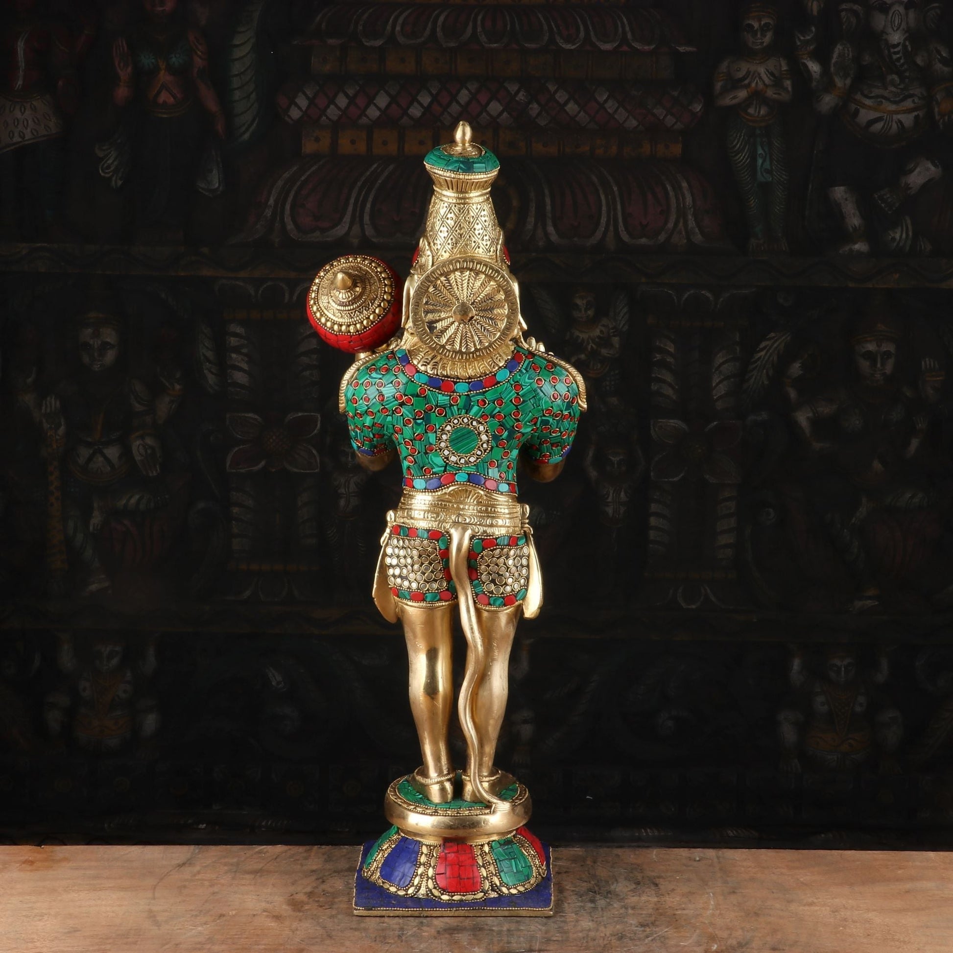 Brass Standing Hanuman Statue Stone Work 21 Inch - Image 6