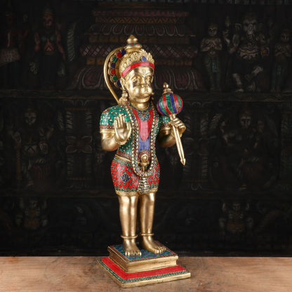 Brass Standing Hanuman Idol With Stone Work 23 Inch by vendor-unknown - Hindu Gods (View 5)