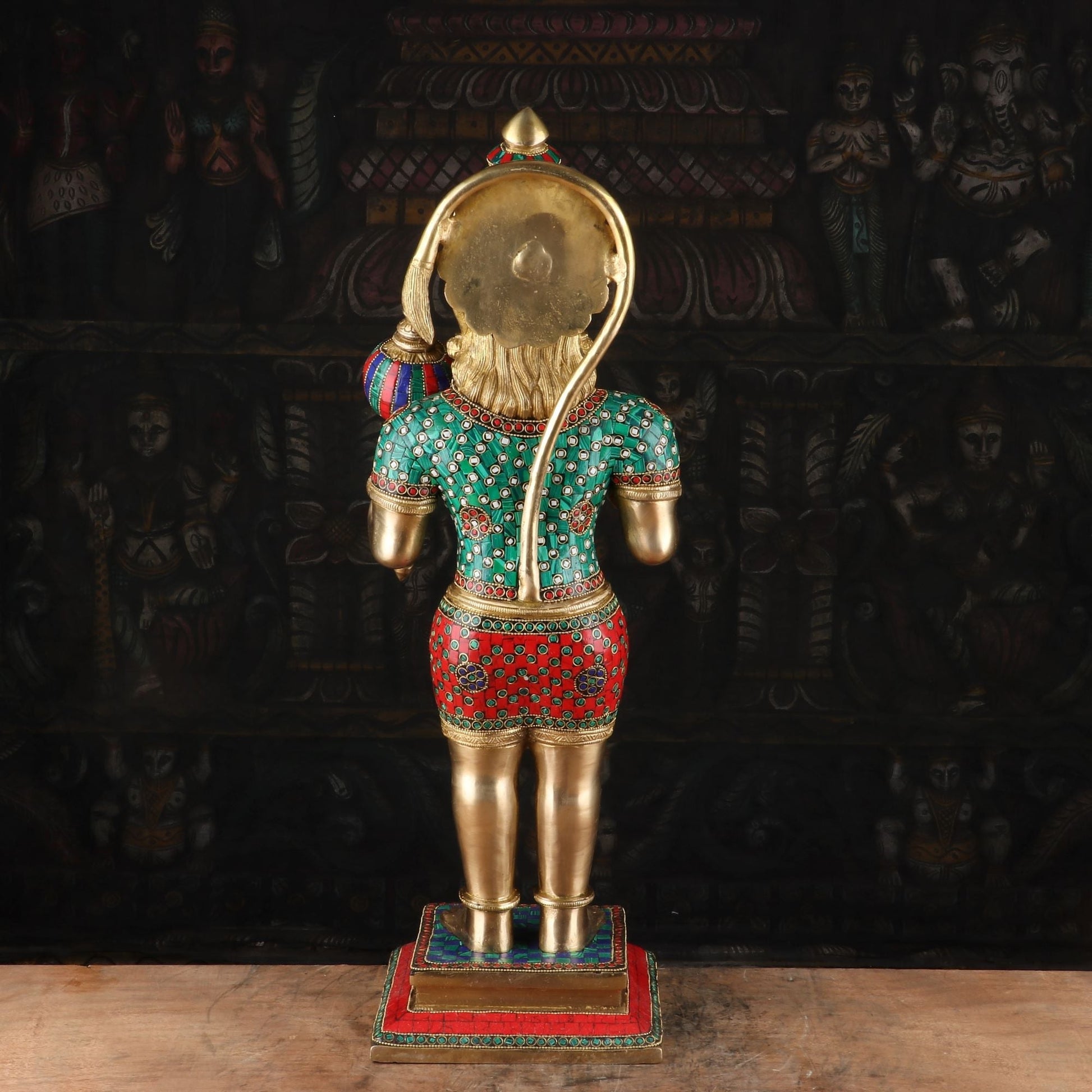Brass Standing Hanuman Idol With Stone Work 23 Inch - Image 6