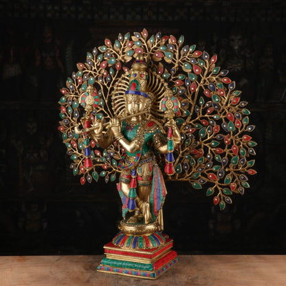 Brass Krishna Statue with Kalpavriksha Tree 28" by StatueStudio by vendor-unknown - Hindu Gods (View 4)