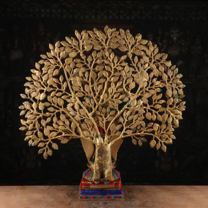 Brass Krishna Statue with Kalpavriksha Tree 28" by StatueStudio by vendor-unknown - Hindu Gods (View 6)