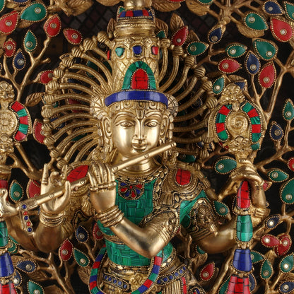 Brass Krishna Statue with Kalpavriksha Tree 28" by StatueStudio by vendor-unknown - Hindu Gods (View 2)