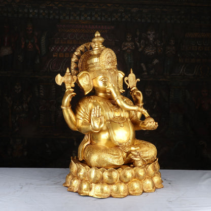 Brass Lord Ganesha Statue On Lotus Base For Home Decor 2 Feet by vendor-unknown - Hindu Gods (View 3)
