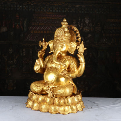 Brass Lord Ganesha Statue On Lotus Base For Home Decor 2 Feet by vendor-unknown - Hindu Gods (View 4)