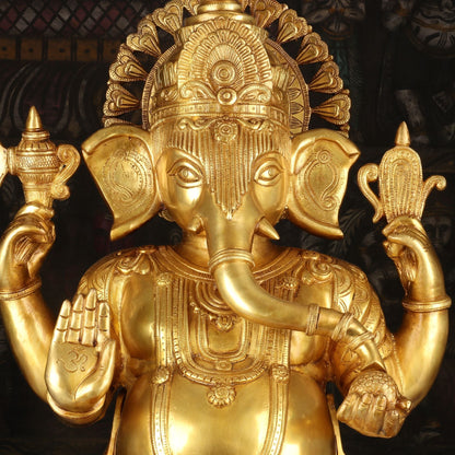 Brass Lord Ganesha Statue On Lotus Base For Home Decor 2 Feet by vendor-unknown - Hindu Gods (View 2)