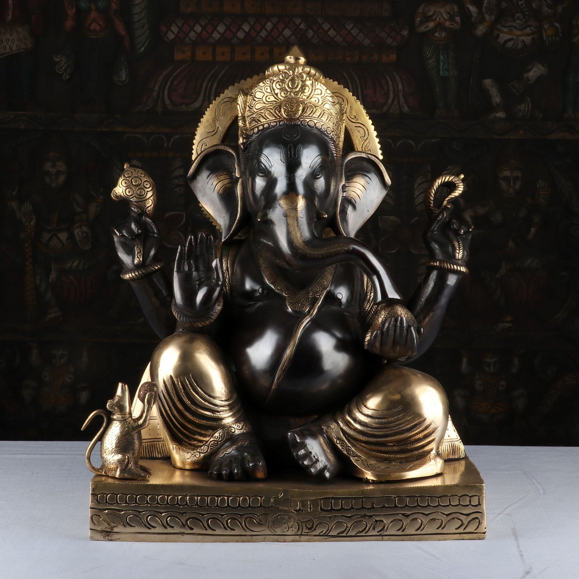 Brass Ganpati Idol Antique Finish For Home Decor 2 Feet - Eco-friendly - Sama Homes