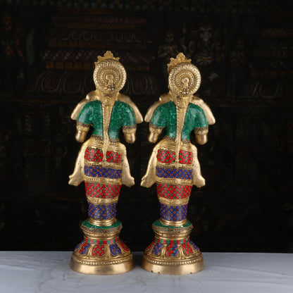 Brass Deeplakshmi Pair Statue Stone Work For Pooja Room Home Decor Showpiece 2 Feet by vendor-unknown - Decor (View 5)