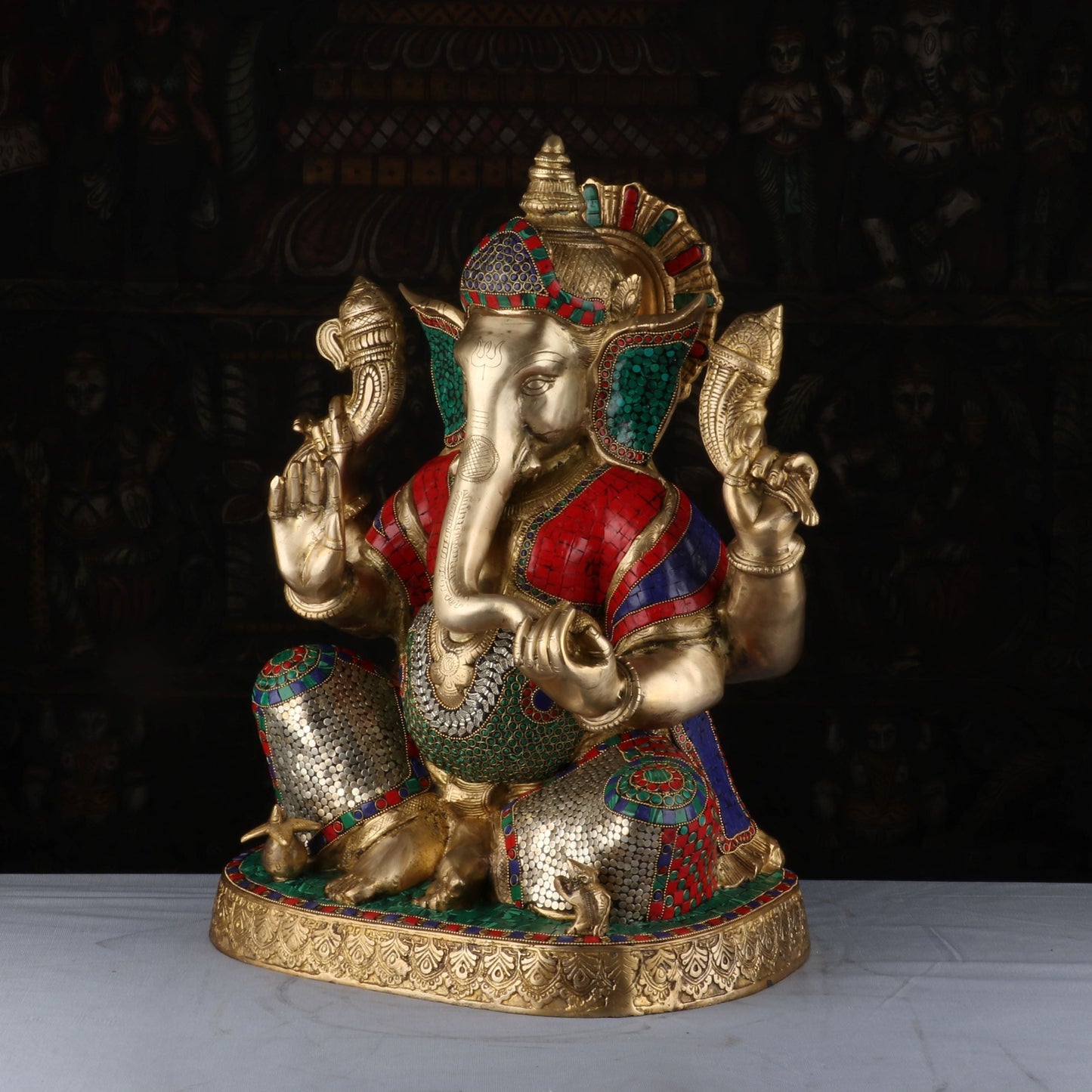 Brass Lord Ganesha Idol Stone Work Sculpture For Home Decor 2 Feet