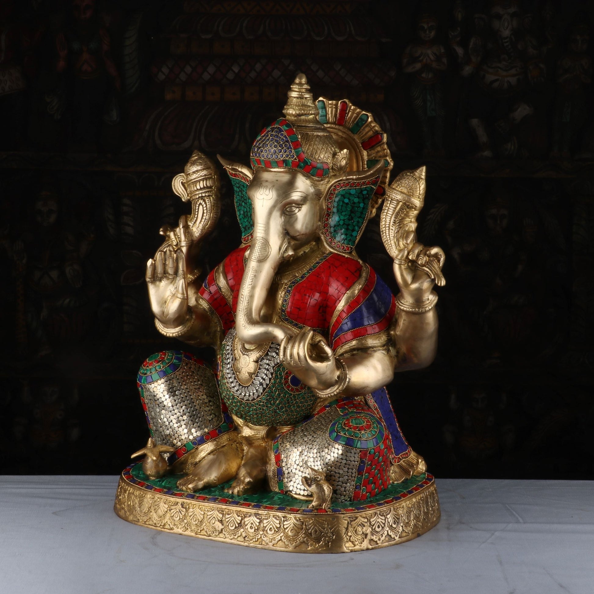 Brass Lord Ganesha Idol Stone Work Sculpture For Home Decor 2 Feet - Image 3