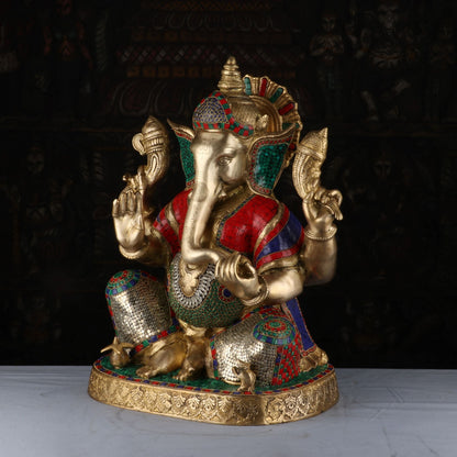Brass Lord Ganesha Idol Stone Work Sculpture For Home Decor 2 Feet by vendor-unknown - Hindu Gods (View 3)