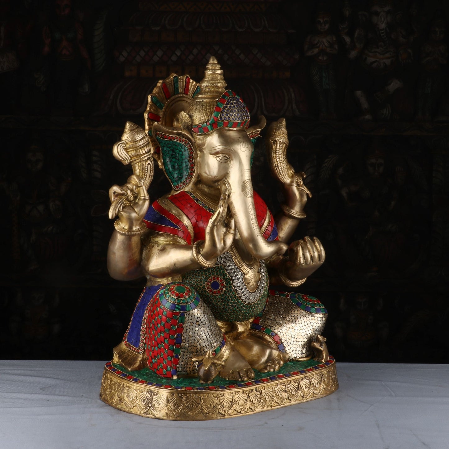 Brass Lord Ganesha Idol Stone Work Sculpture For Home Decor 2 Feet