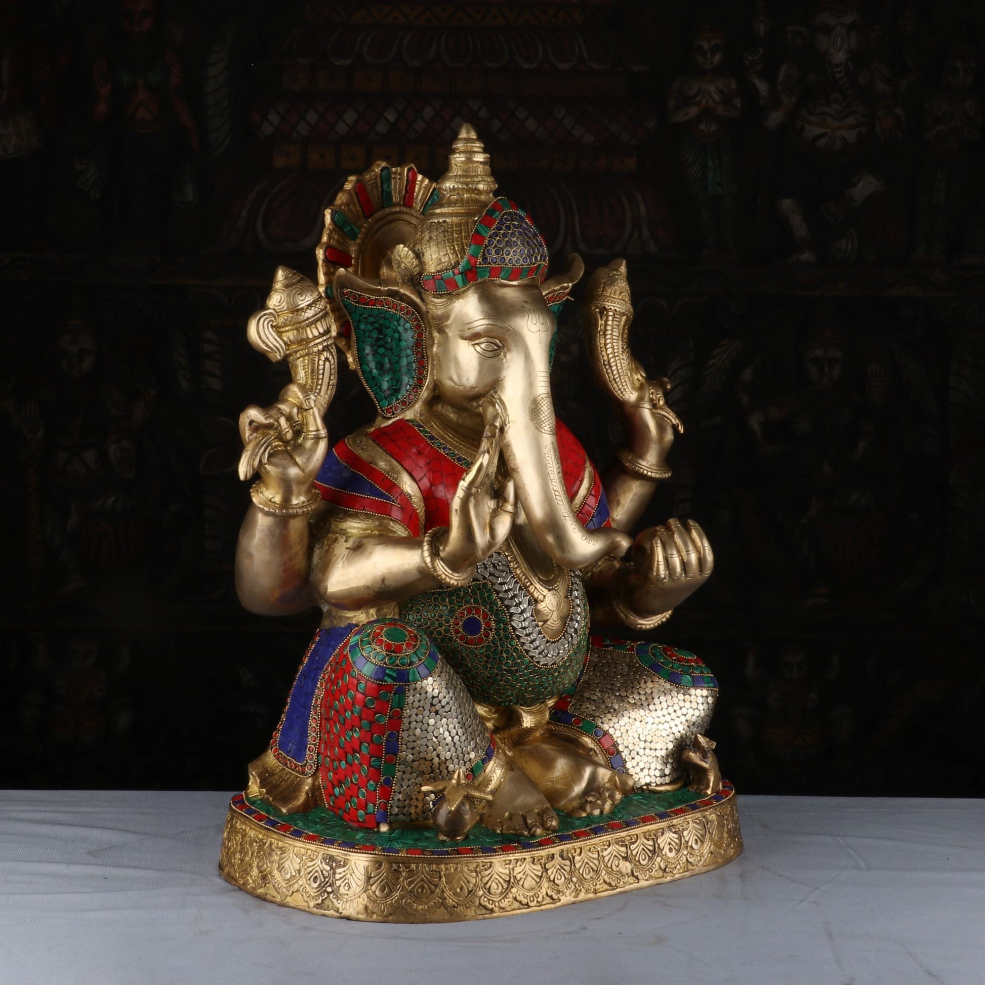 Brass Lord Ganesha Idol Stone Work Sculpture For Home Decor 2 Feet - Image 4