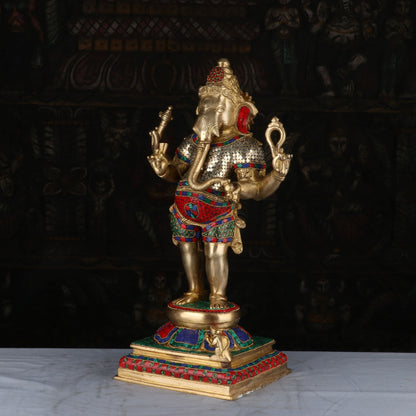 Brass Standing Ganesha Idol Stone Work For Home Decor 1.5 Feet by vendor-unknown - Hindu Gods (View 3)