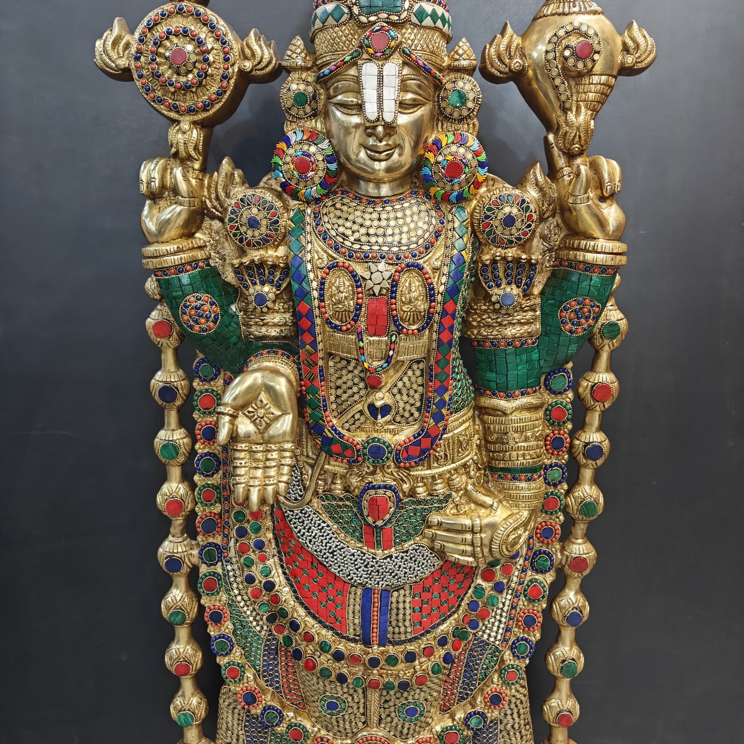 Brass Lord Tirupathi Balaji Idol Stone Work 4 Feet