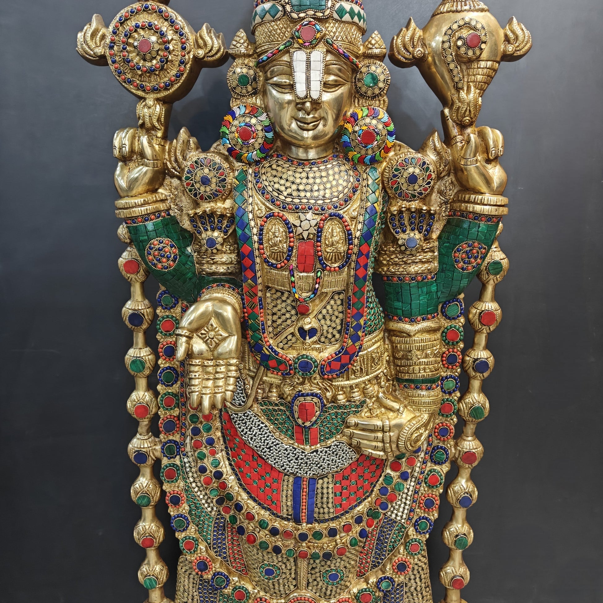 Brass Lord Tirupathi Balaji Idol Stone Work 4 Feet - Image 4