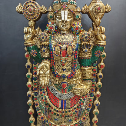 Brass Lord Tirupathi Balaji Idol Stone Work 4 Feet by vendor-unknown - Hindu Gods (View 4)