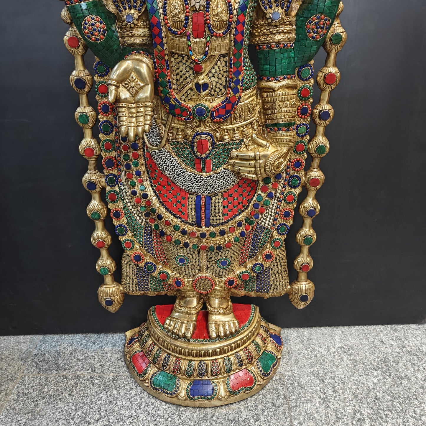 Brass Lord Tirupathi Balaji Idol Stone Work 4 Feet