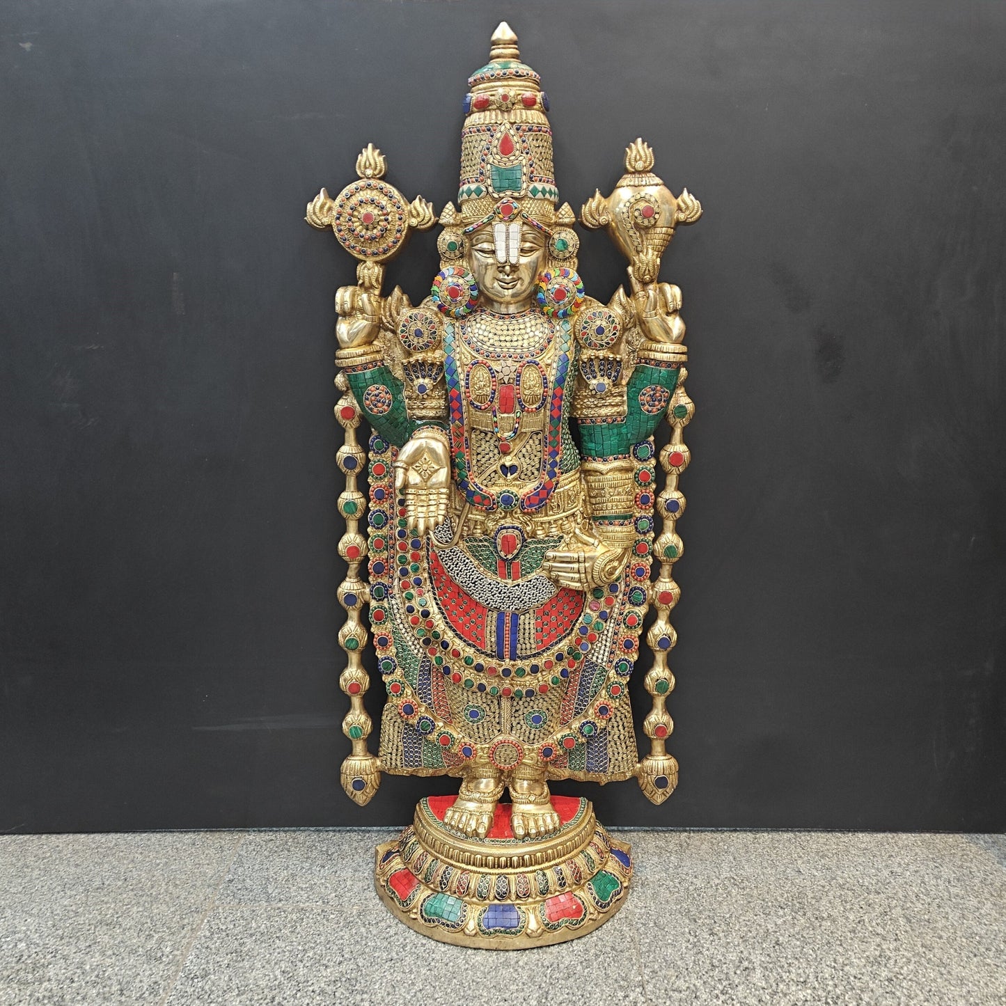 Brass Lord Tirupathi Balaji Idol Stone Work 4 Feet