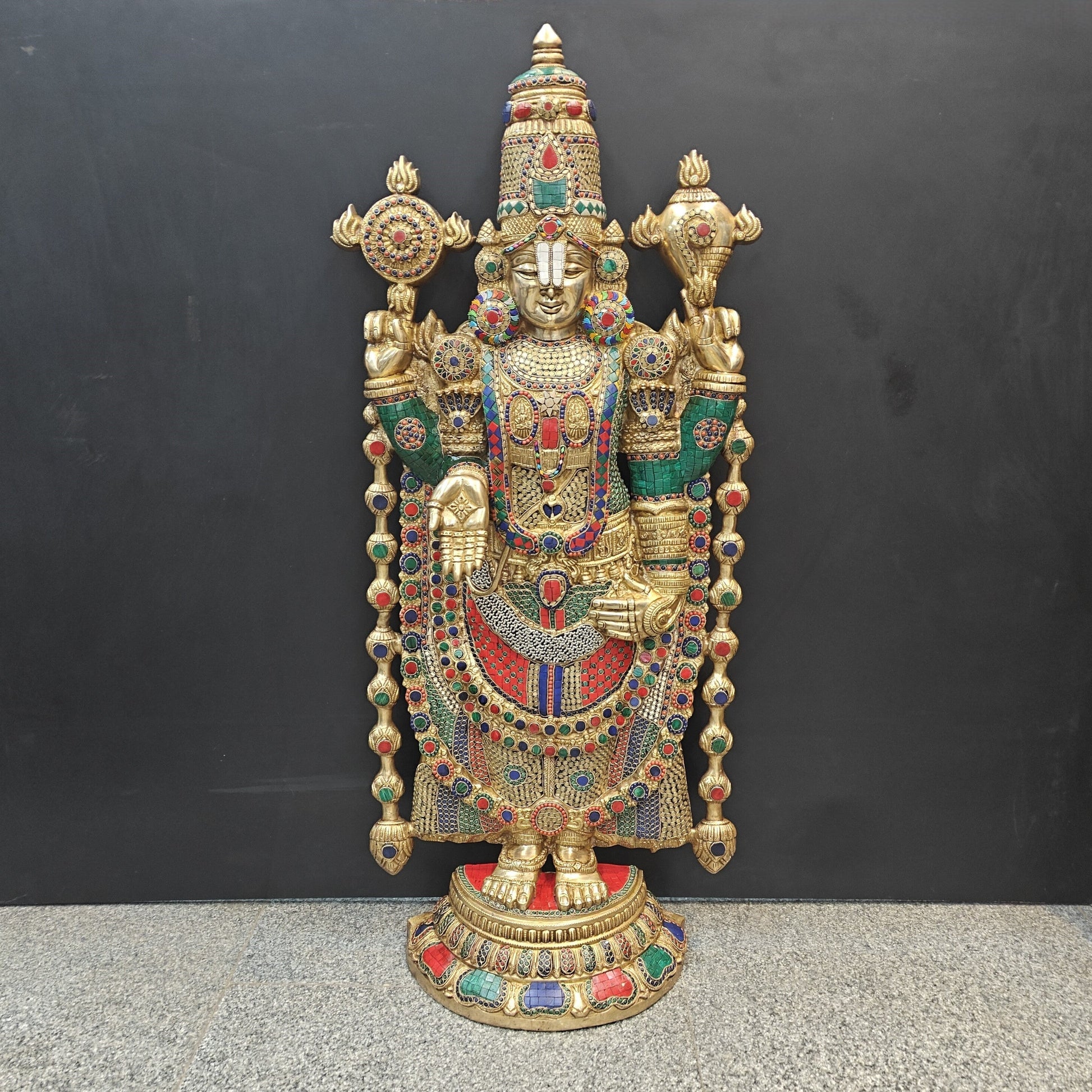 Brass Lord Tirupathi Balaji Idol Stone Work 4 Feet - Image 5