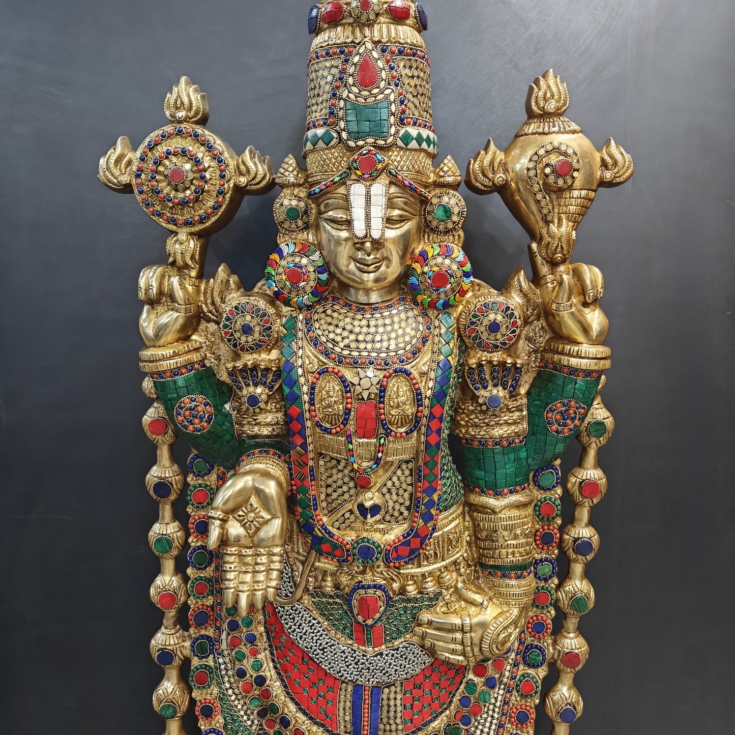 Brass Lord Tirupathi Balaji Idol Stone Work 4 Feet