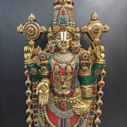 Brass Lord Tirupathi Balaji Idol Stone Work 4 Feet by vendor-unknown - Hindu Gods (View 2)