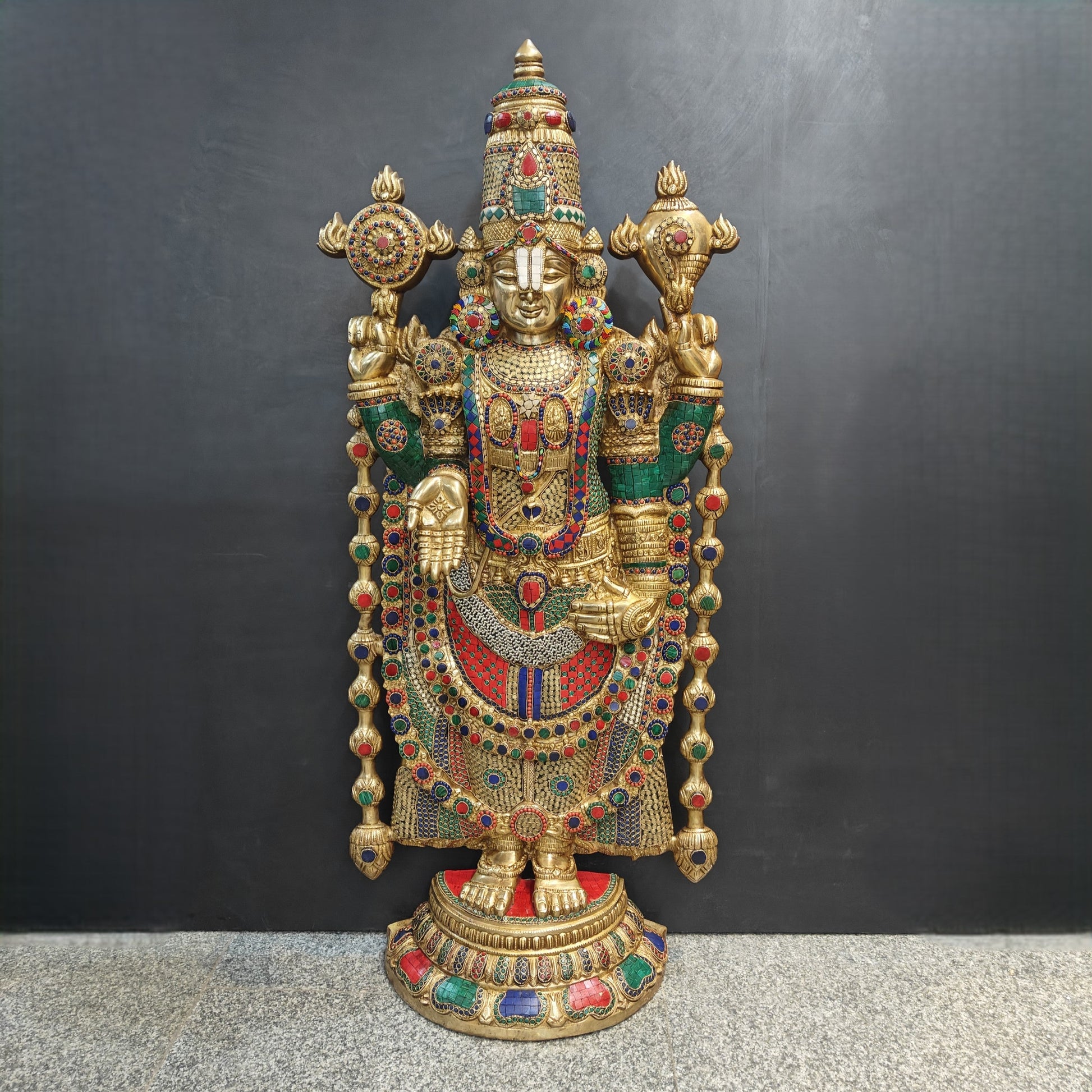 Brass Lord Tirupathi Balaji Idol Stone Work 4 Feet - Image 9