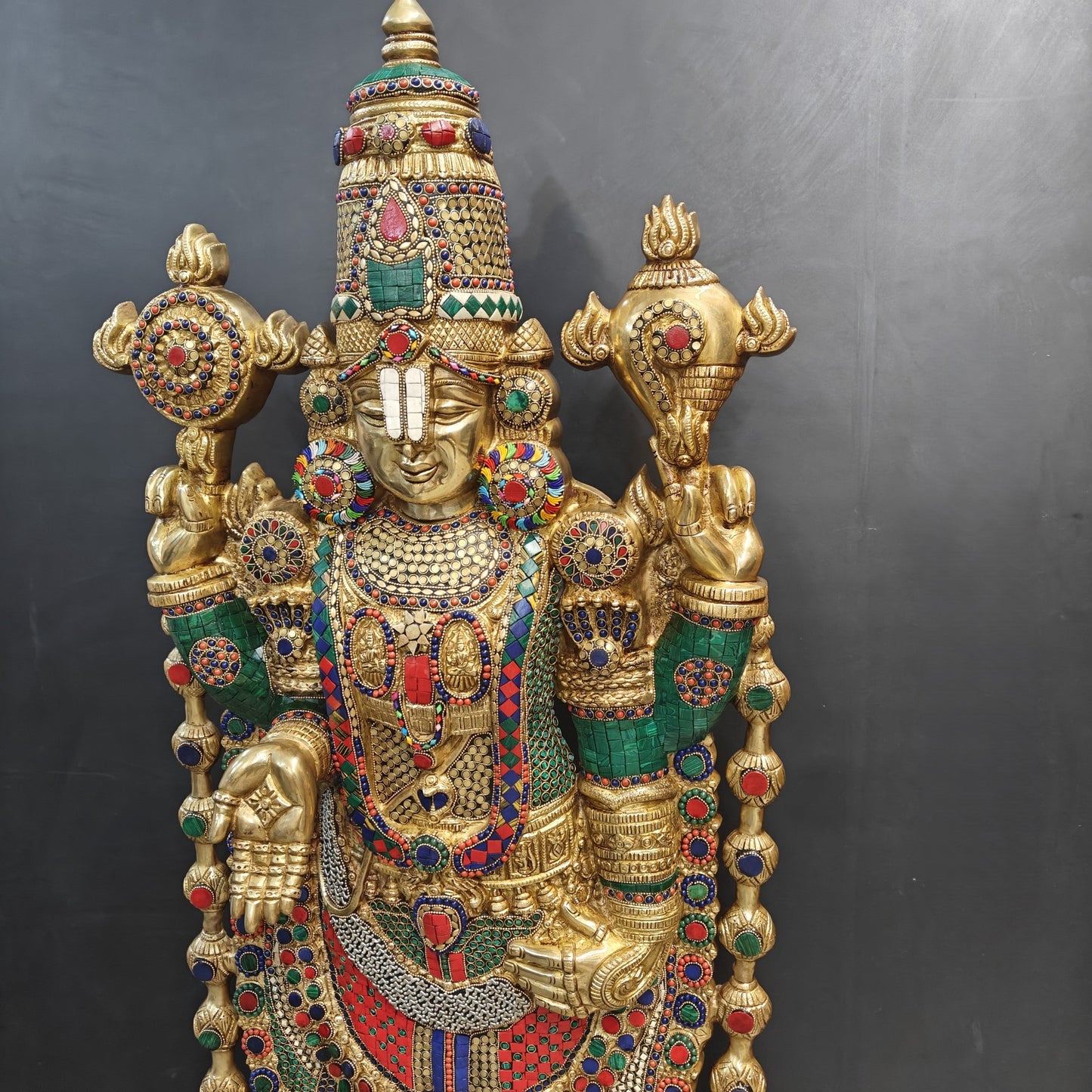 Brass Lord Tirupathi Balaji Idol Stone Work 4 Feet