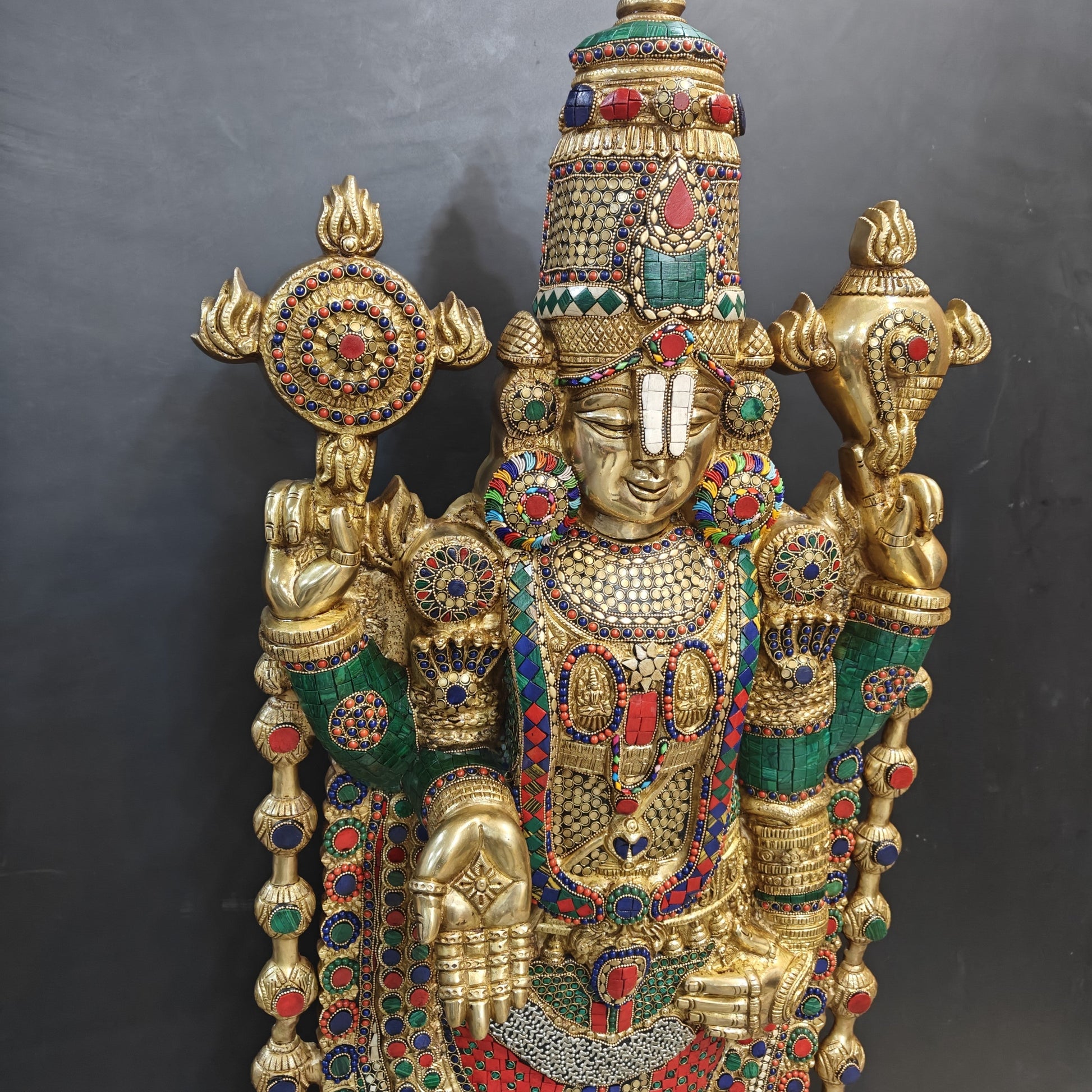 Brass Lord Tirupathi Balaji Idol Stone Work 4 Feet - Image 8