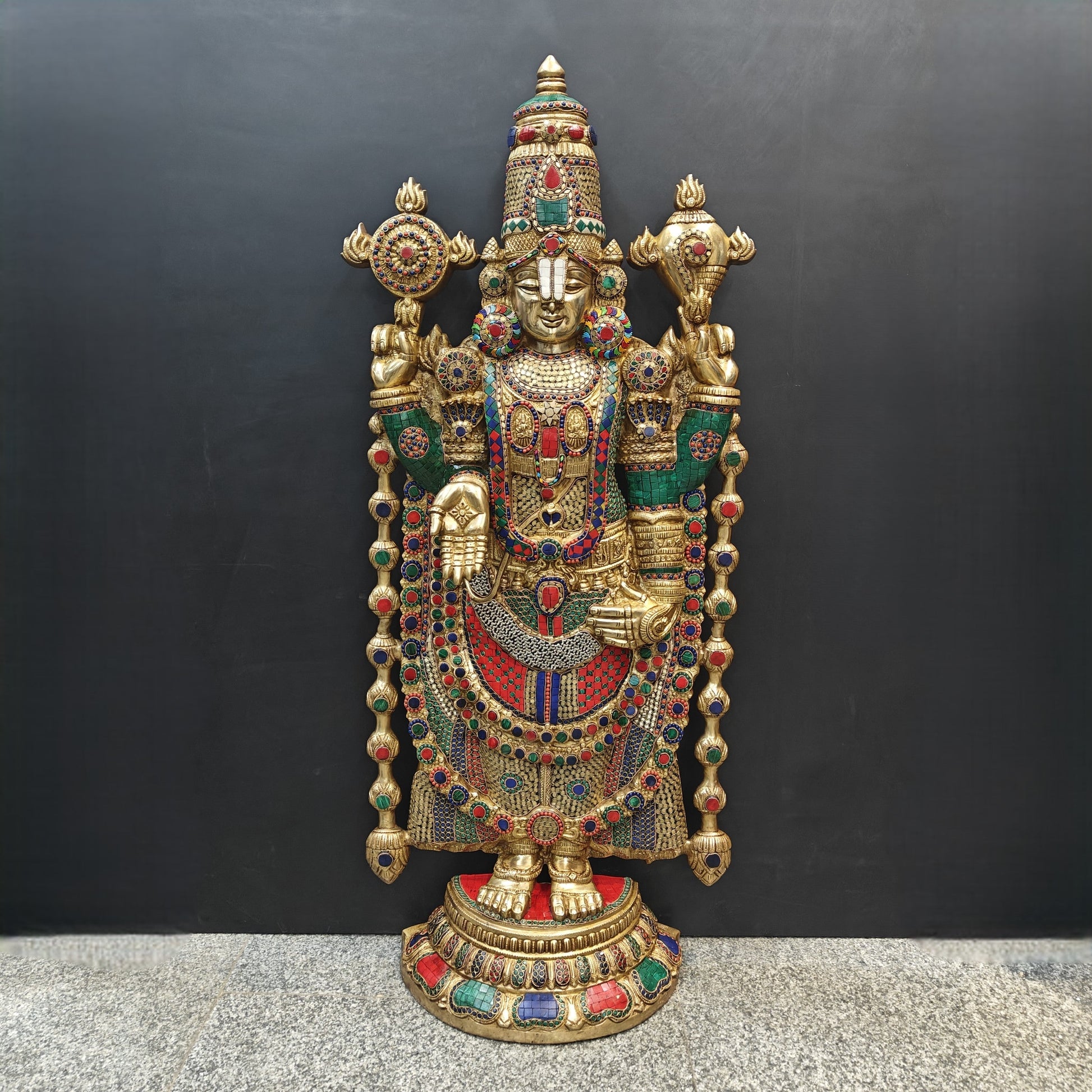 Brass Lord Tirupathi Balaji Idol Stone Work 4 Feet - Image 11