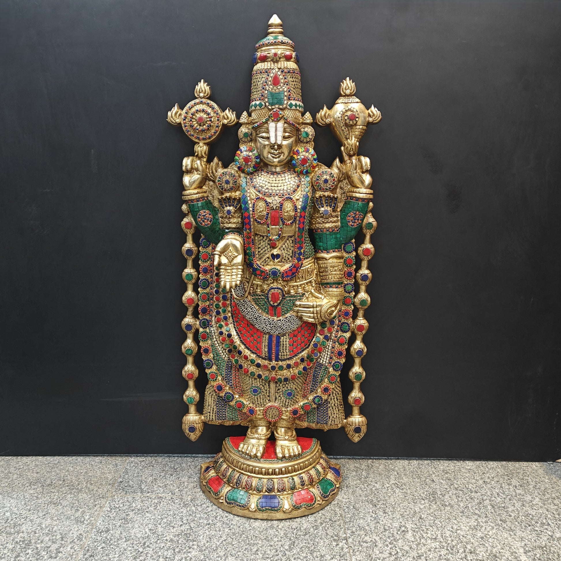 Brass Lord Tirupathi Balaji Idol Stone Work 4 Feet - Image 12