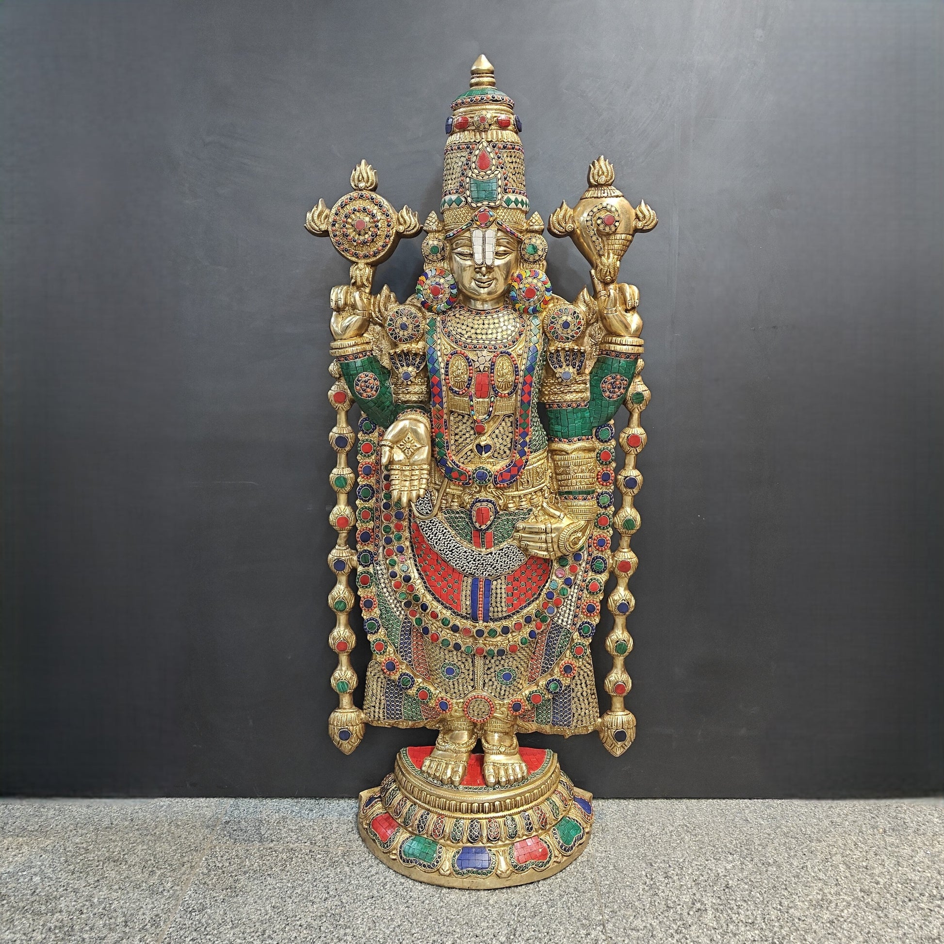 Brass Lord Tirupathi Balaji Idol Stone Work 4 Feet - Image 13