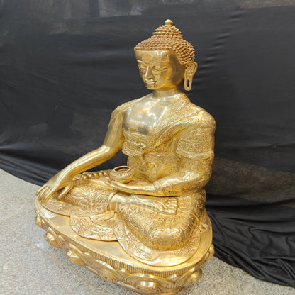 Brass Fine Life Story Engraved Buddha Statue For Home Decor 3 Feet by vendor-unknown - Buddha (View 5)