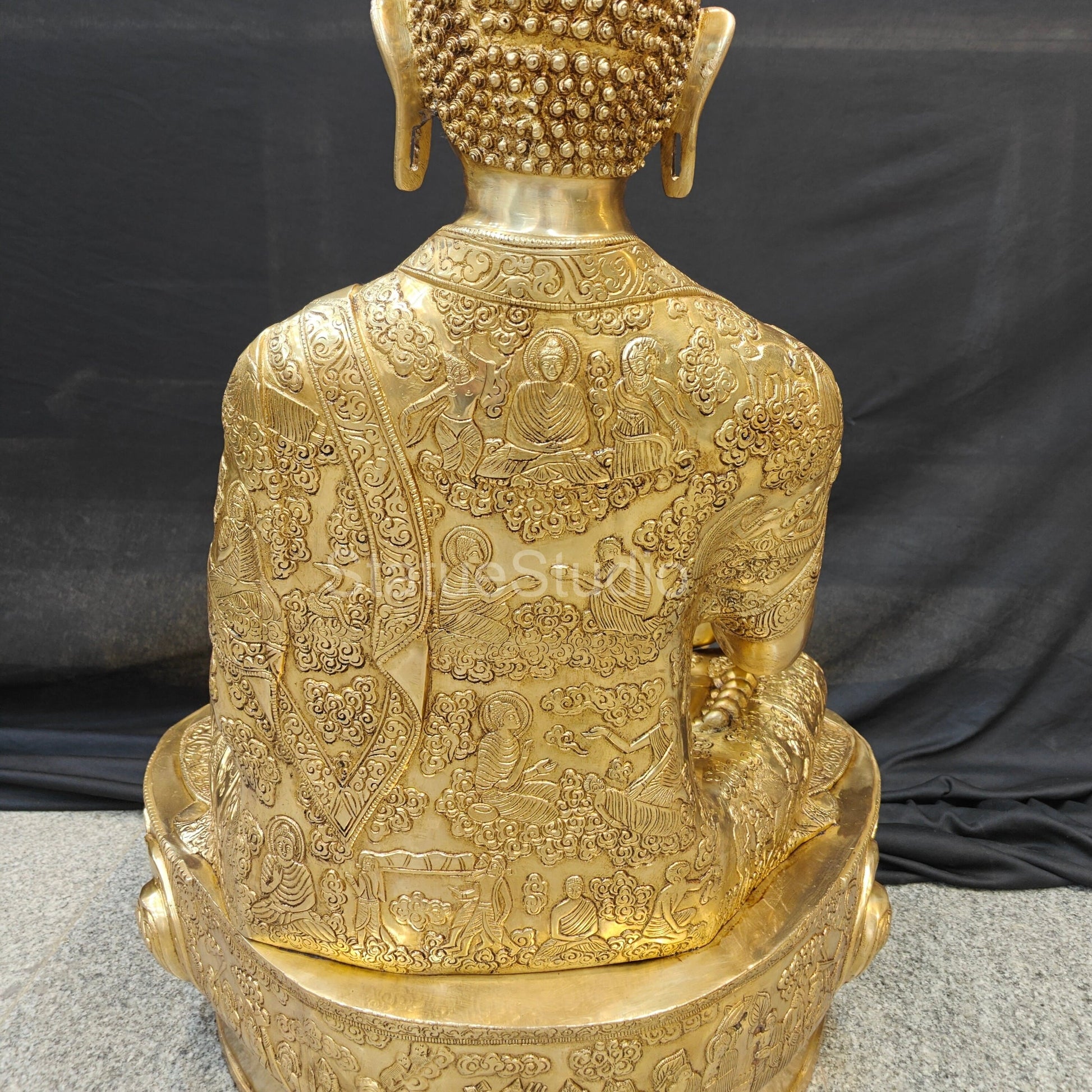Brass Fine Life Story Engraved Buddha Statue For Home Decor 3 Feet - Image 6