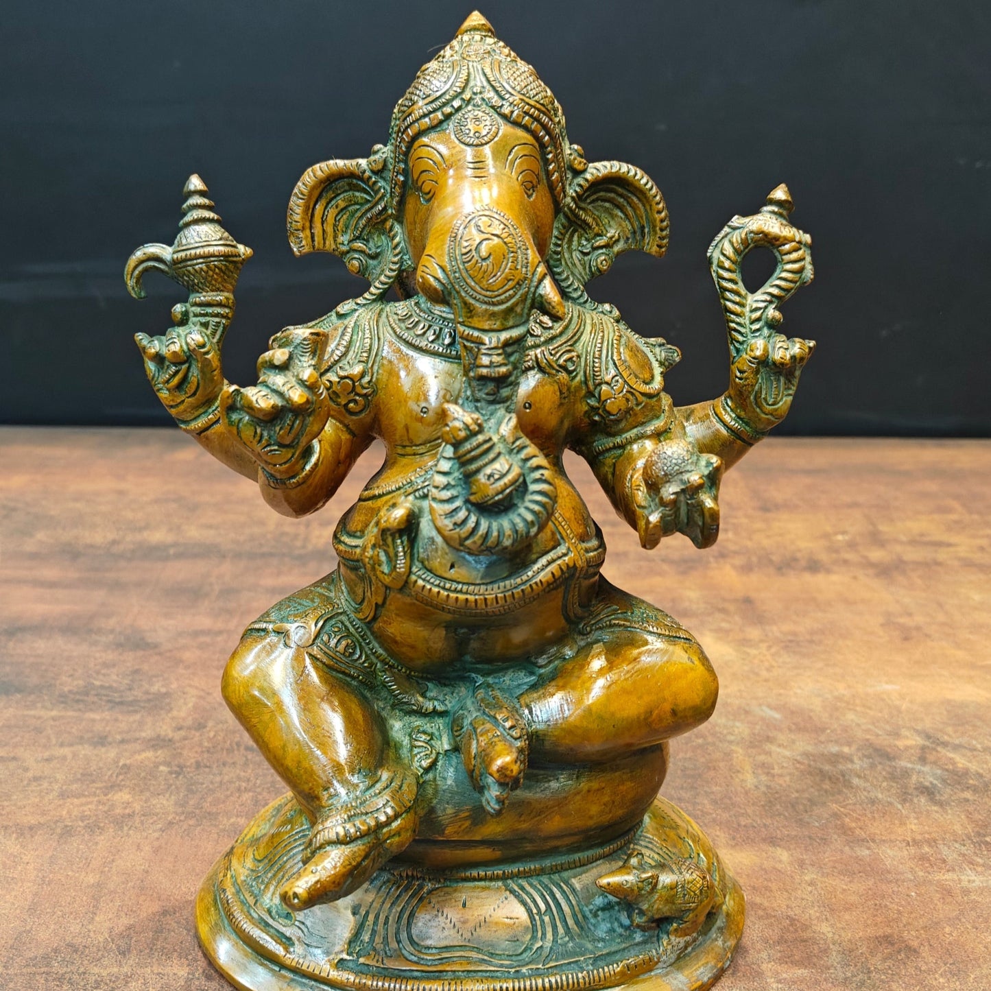 Brass Ganesha Idol Copper Patina Finish For Home Decor 9 Inch