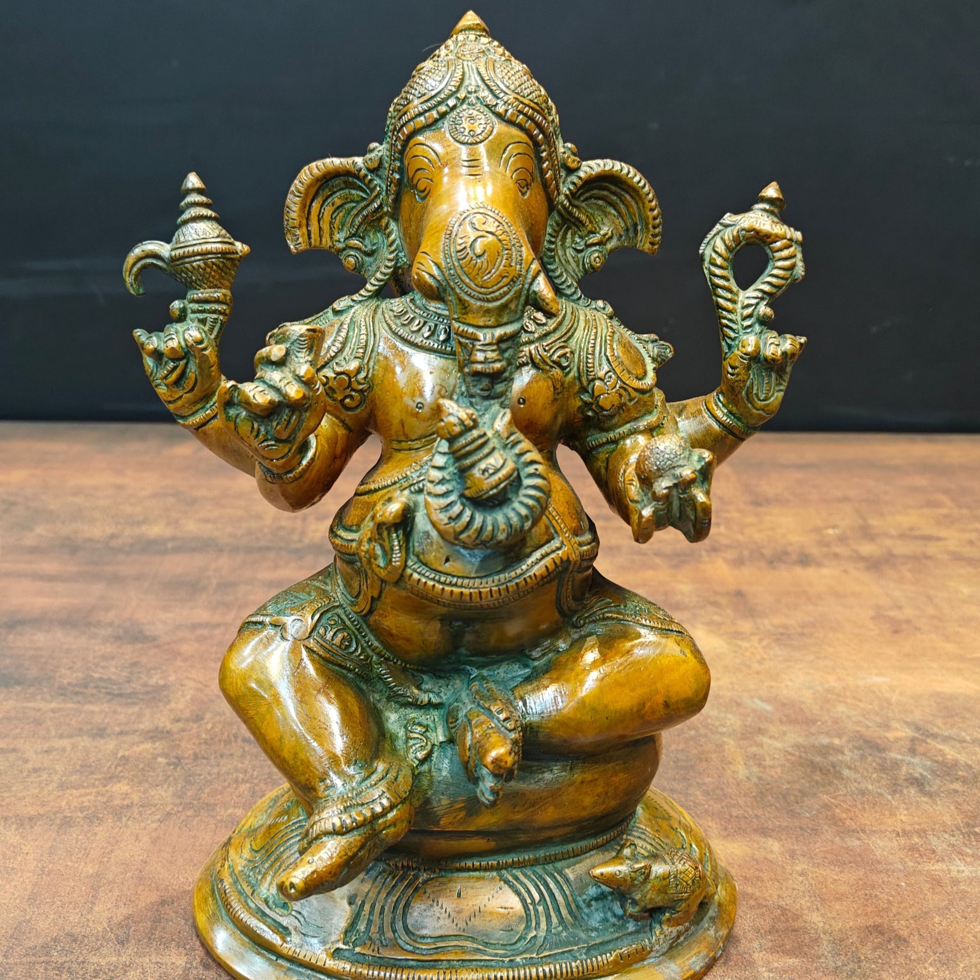 Brass Ganesha Idol Copper Patina Finish For Home Decor 9 Inch - Image 2