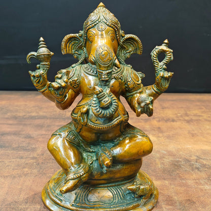 Brass Ganesha Idol Copper Patina Finish For Home Decor 9 Inch by vendor-unknown - Hindu Gods (View 2)