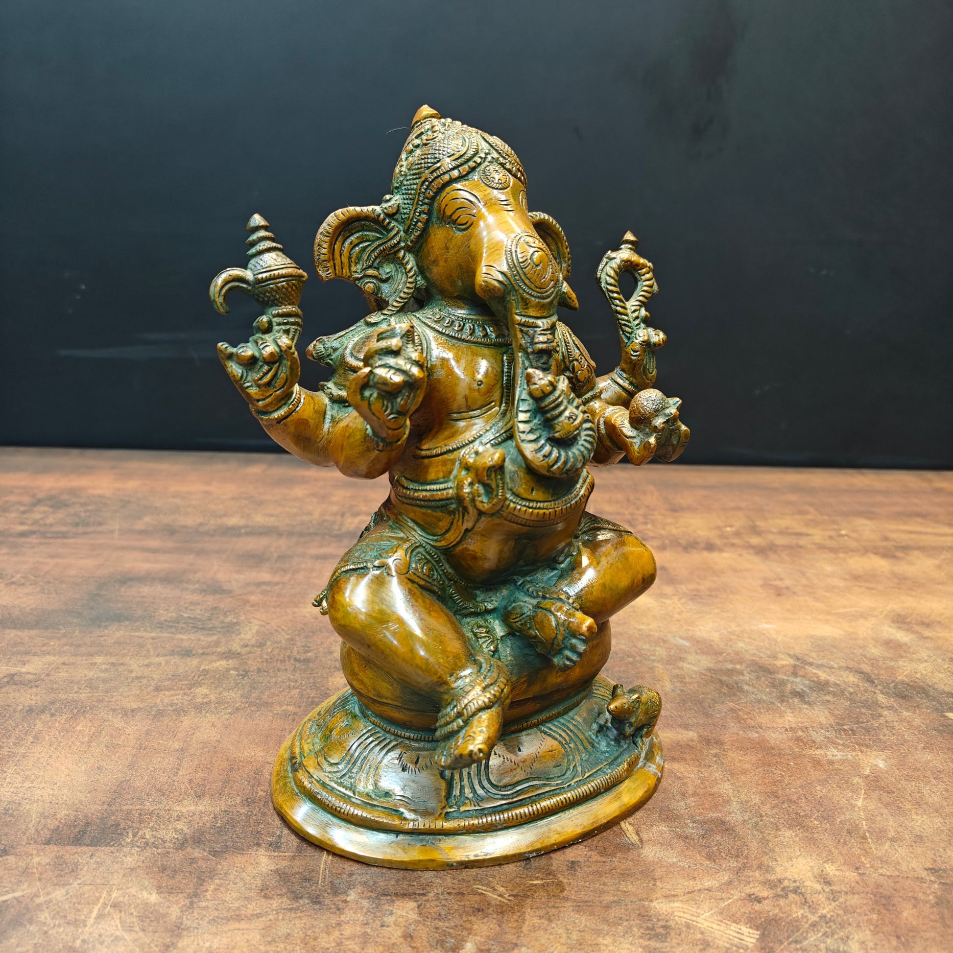 Brass Ganesha Idol Copper Patina Finish For Home Decor 9 Inch - Image 4