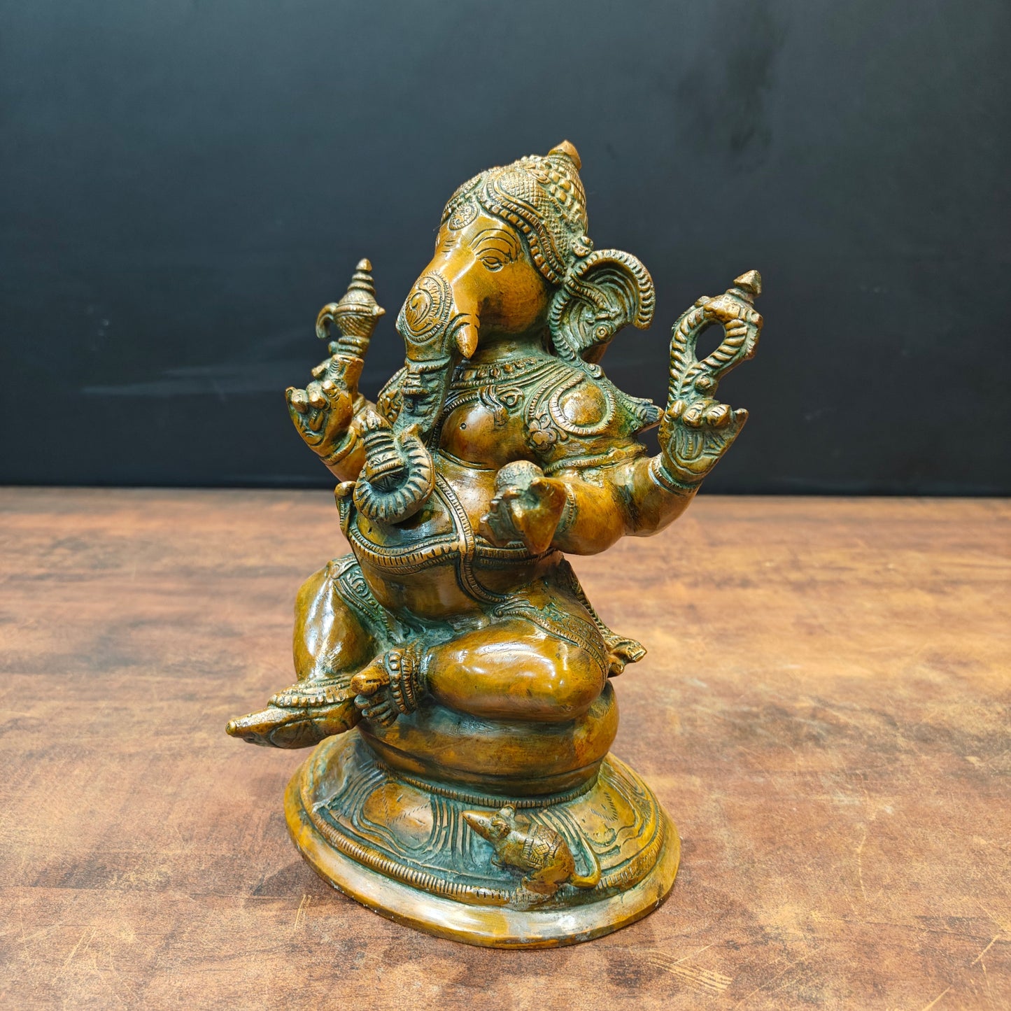 Brass Ganesha Idol Copper Patina Finish For Home Decor 9 Inch