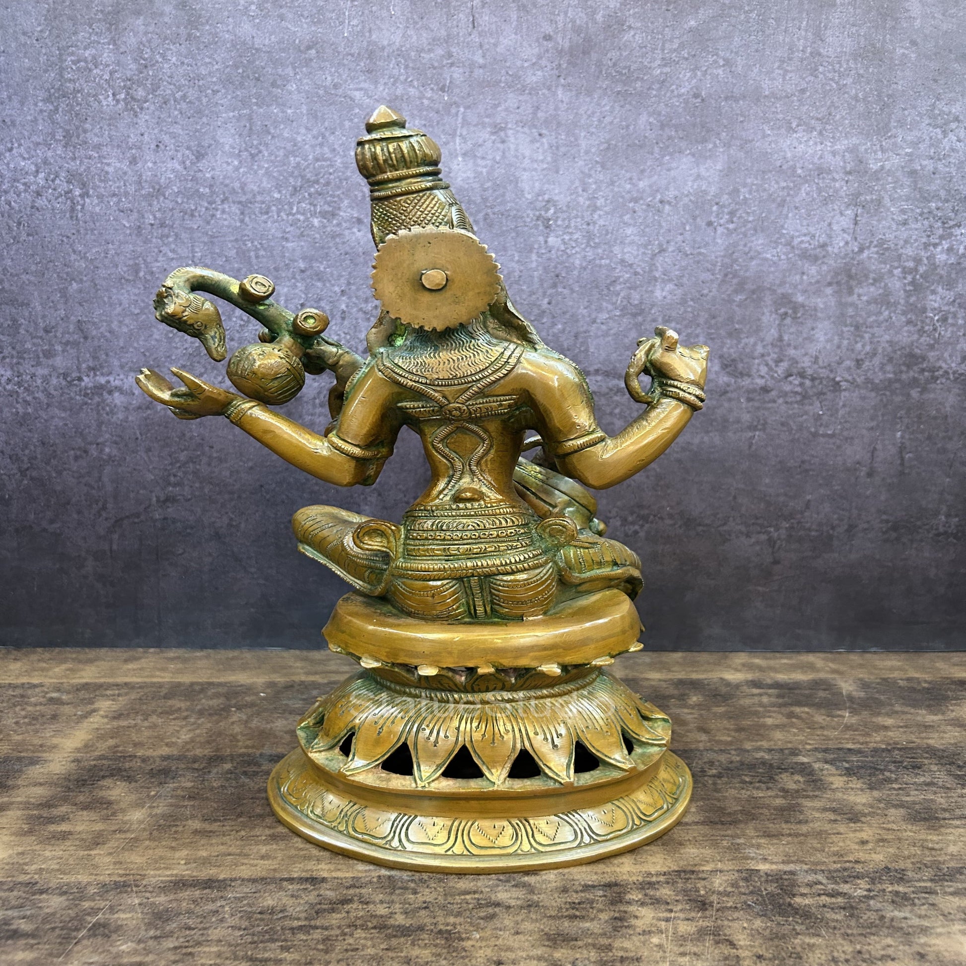 Brass Saraswati Statue Idol Copper Patina Finish For Home Decor 1 Feet - Image 6