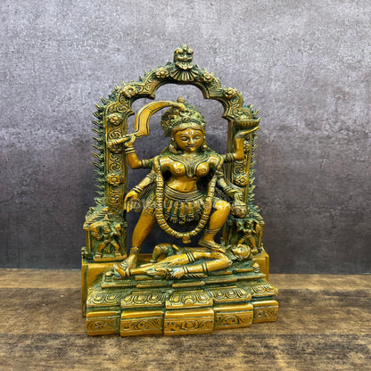 Brass Maa Kali Statue With Temple Arch Copper Patina Finish For Home Decor 11" by vendor-unknown - Hindu Gods (View 2)