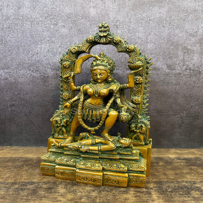 Brass Maa Kali Statue With Temple Arch Copper Patina Finish For Home Decor 11" by vendor-unknown - Hindu Gods (View 3)