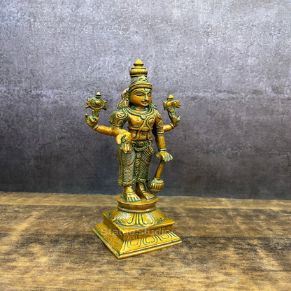 Brass Vishnu Idol Copper Patina Finish For Home Decor 9" by vendor-unknown - Hindu Gods (View 2)