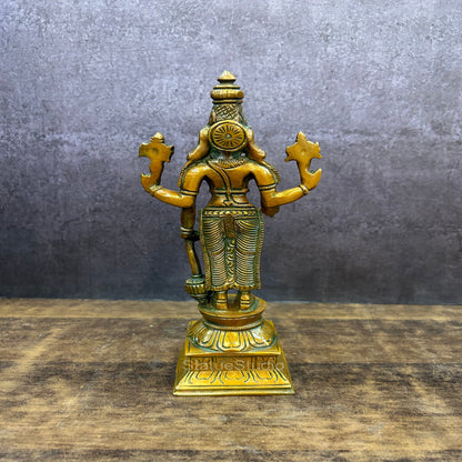 Brass Vishnu Idol Copper Patina Finish For Home Decor 9" by vendor-unknown - Hindu Gods (View 4)