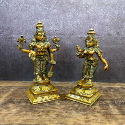 Brass Vishnu Lakshmi Idol Copper Patina Finish For Home Decor 9" by vendor-unknown - Hindu Gods (View 2)