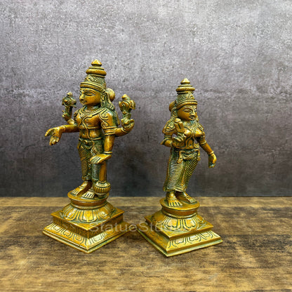 Brass Vishnu Lakshmi Idol Copper Patina Finish For Home Decor 9" by vendor-unknown - Hindu Gods (View 3)