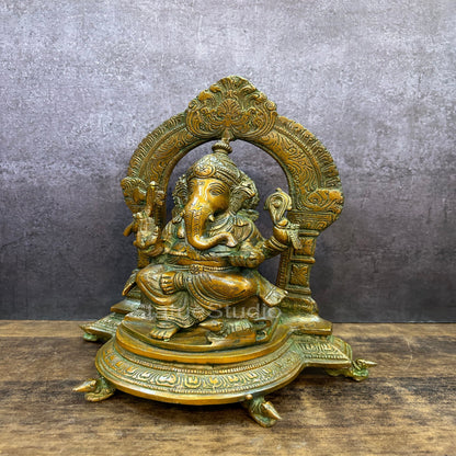 Brass Ganesha Statue With Temple Arch Copper Patina Finish 11 Inch by vendor-unknown - Hindu Gods (View 2)