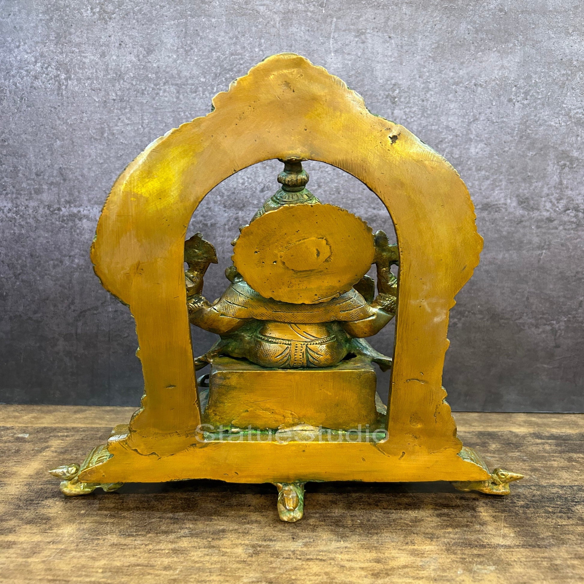 Brass Ganesha Statue With Temple Arch Copper Patina Finish 11 Inch - Image 4
