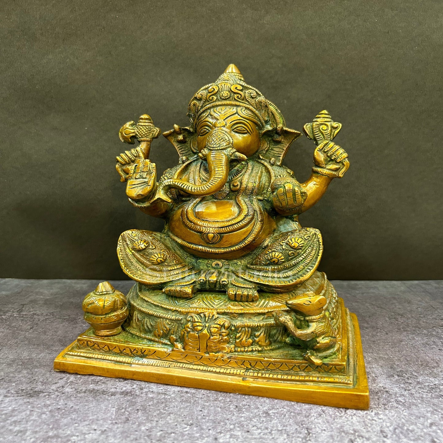 Brass Unique Handcraft Ganesha Idol Copper Patina Finish For Home Decor 9"