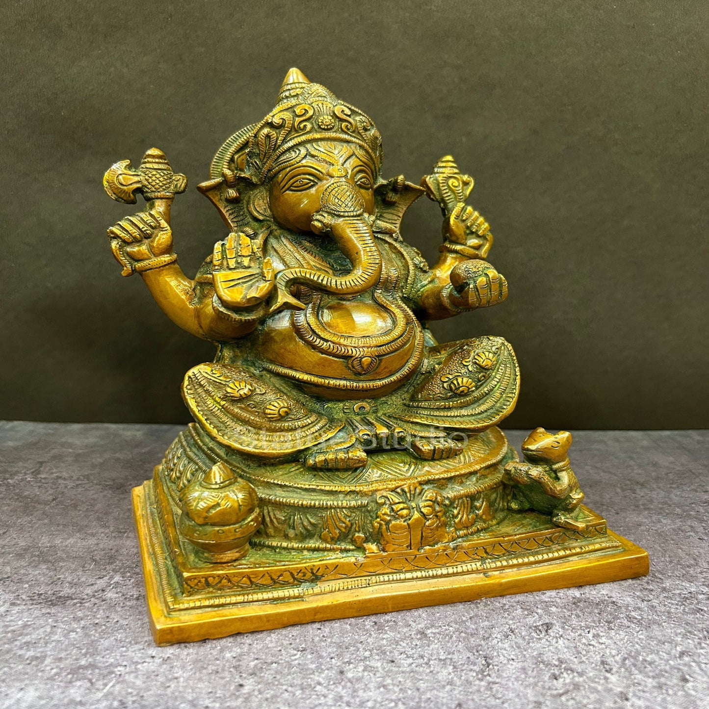 Brass Unique Handcraft Ganesha Idol Copper Patina Finish For Home Decor 9"