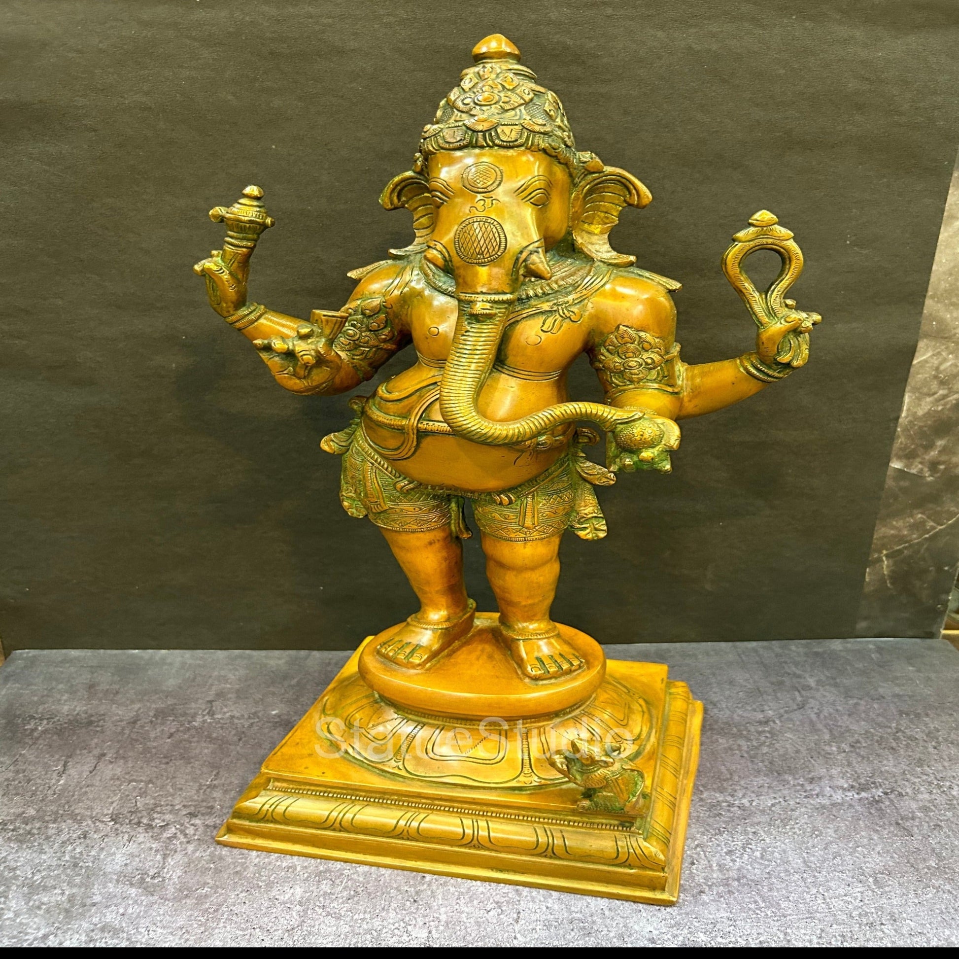 Brass Lord Ganesha Statue Copper Patina Finish For Home Decor Idol 20" - Image 4